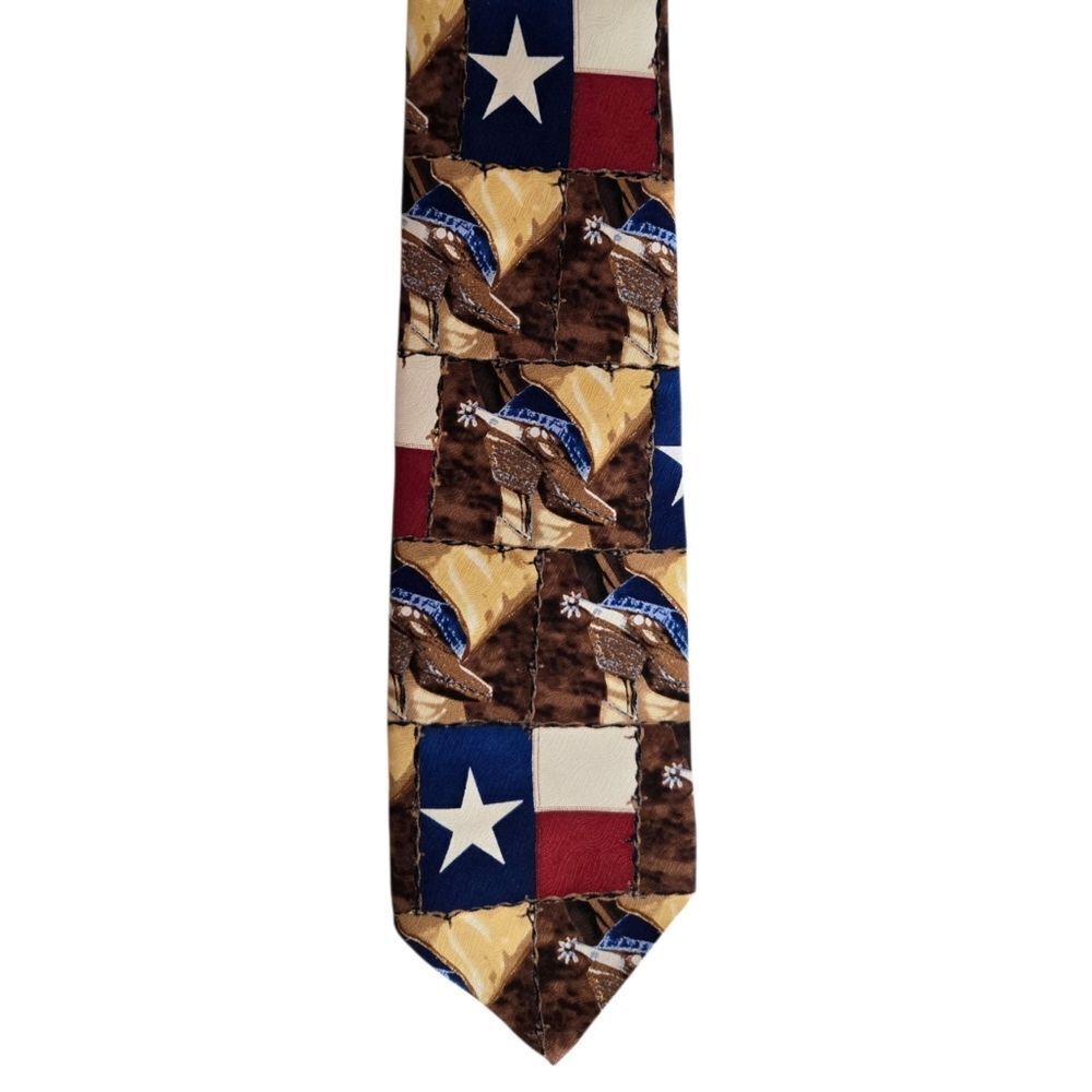 Texas Rockmount Ranch Wear Y2K Barbed Wire Squares, USA, 1999 RRW Silk Tie